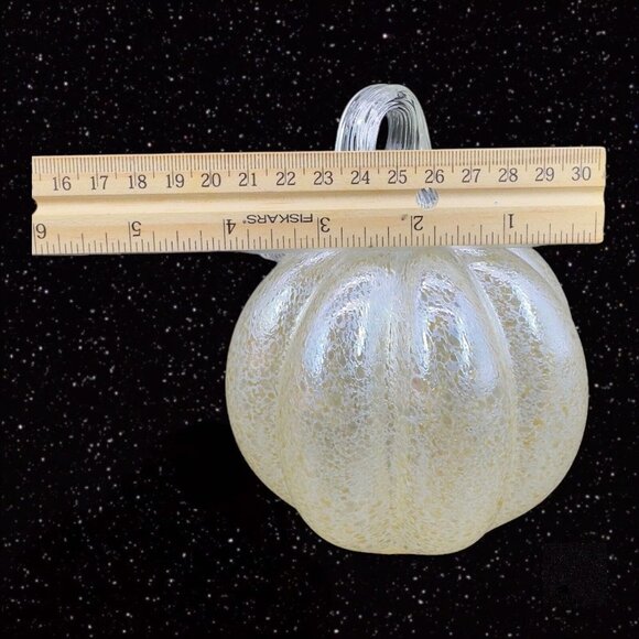 Yellow Metallic Finish Art Glass Pumpkin Figurine Paperweight Lightweight Clear - Picture 4 of 8